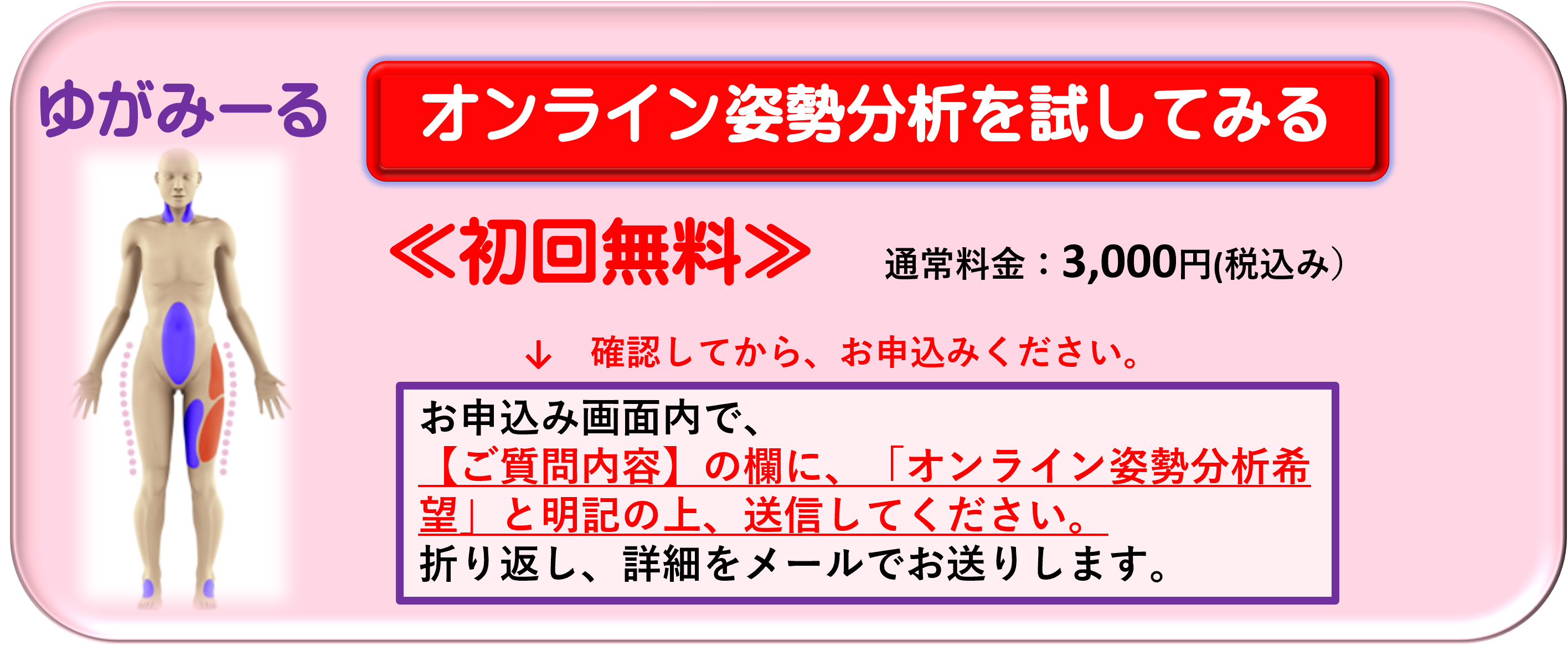 オンライン姿勢分析‐ゆがみーる｜銀座スッキリ整体サロン｜女性専用